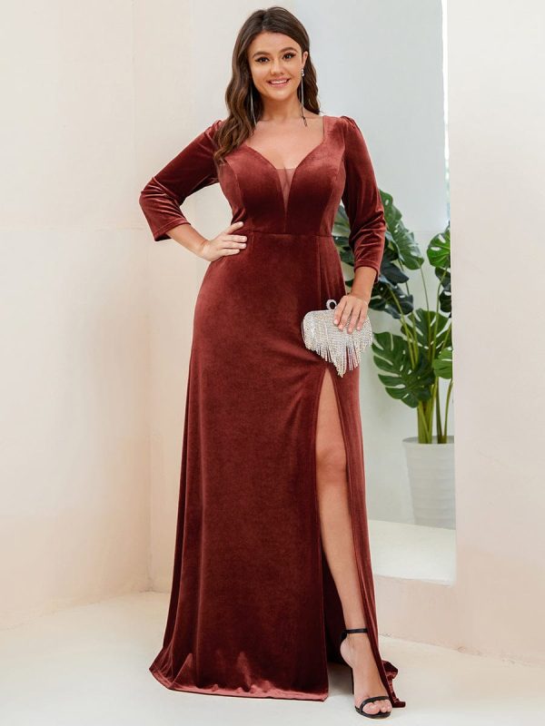 Stunning Sparkling A-Line Evening Gown with Deep V-Neck and Long Sleeves - Image 16