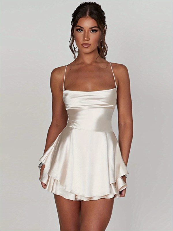 Stylish Backless Tiered Cowl Neck A-line Mini Dress - Image 6