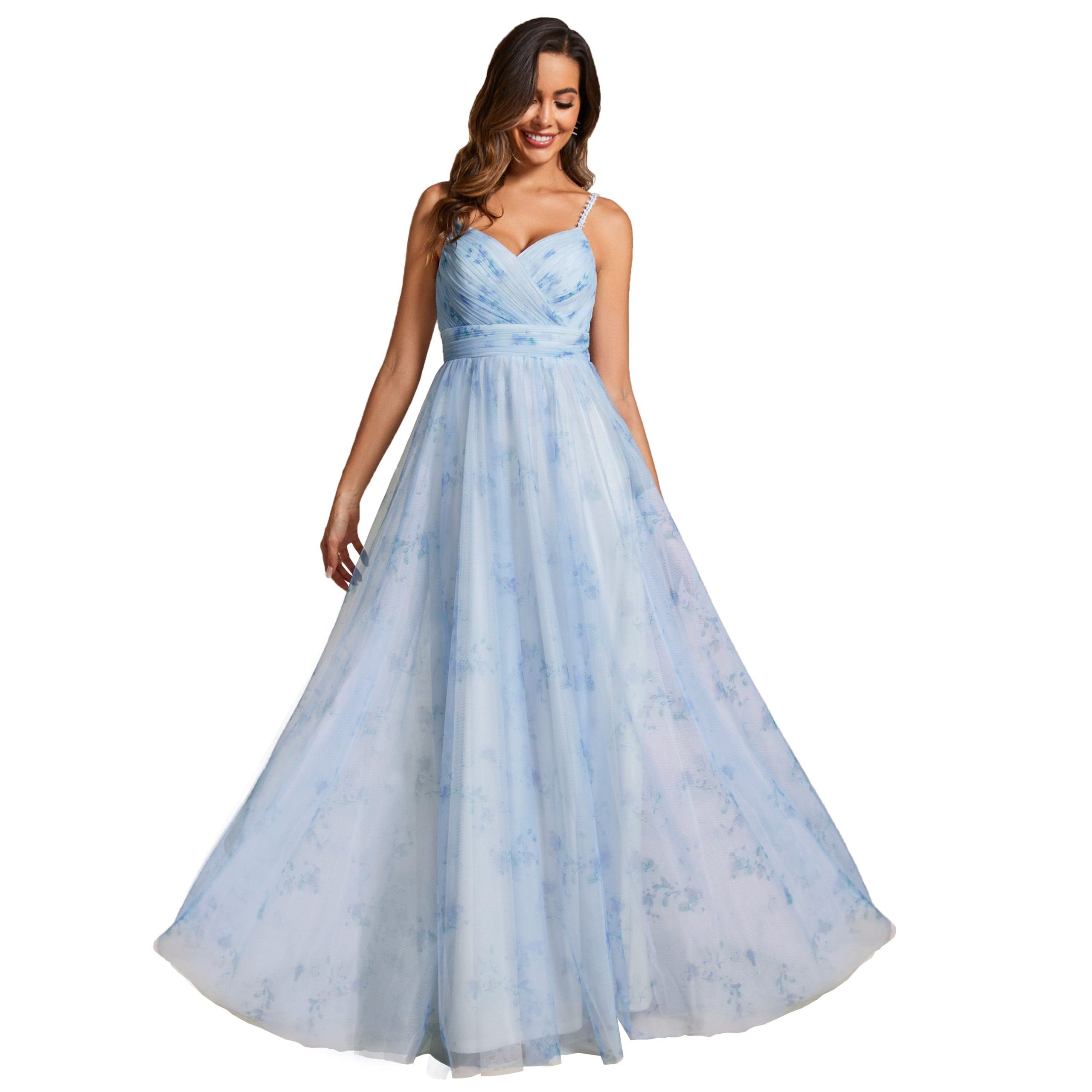 Floral Tulle Spaghetti Strap Dress with V-Neck for Evening Events - Image 5