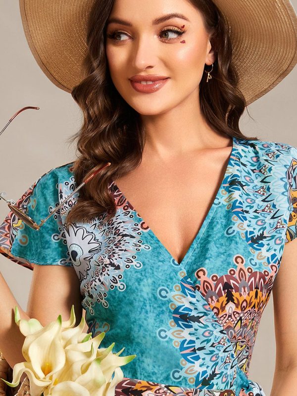 V-Neck Printed Cocktail Dress with Side Split - Image 5