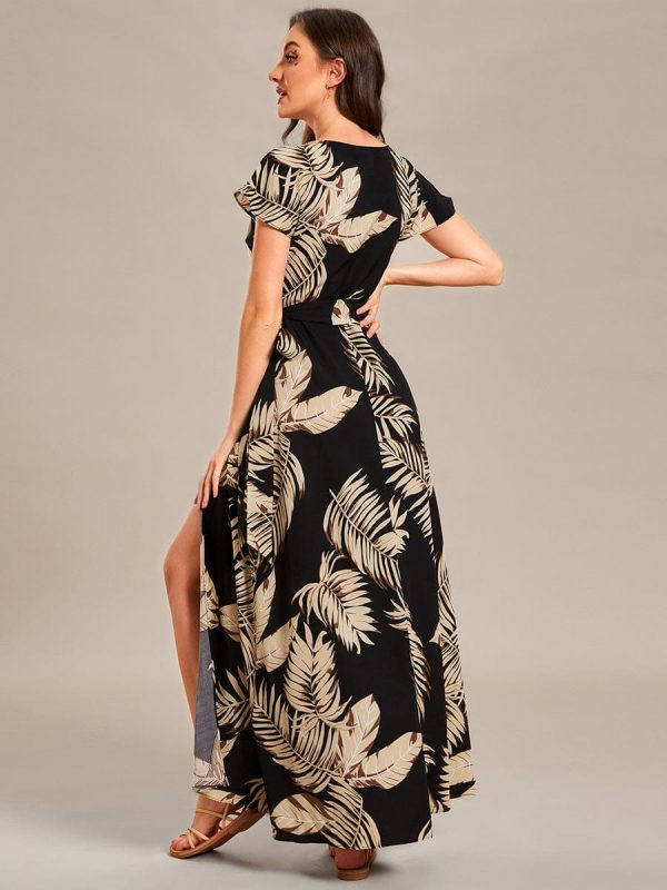 V-Neck Printed Cocktail Dress with Side Split - Image 13