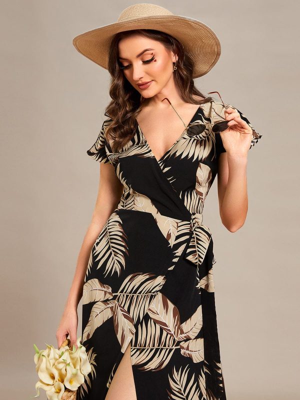 V-Neck Printed Cocktail Dress with Side Split - Image 15