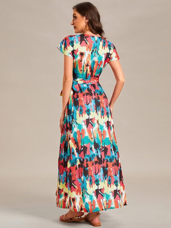 V-Neck Printed Cocktail Dress with Side Split - Image 20