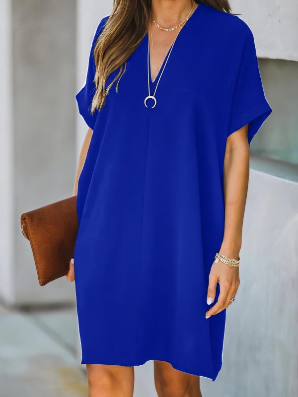 V-neck Short Sleeve Solid Color Loose Dress - Image 8