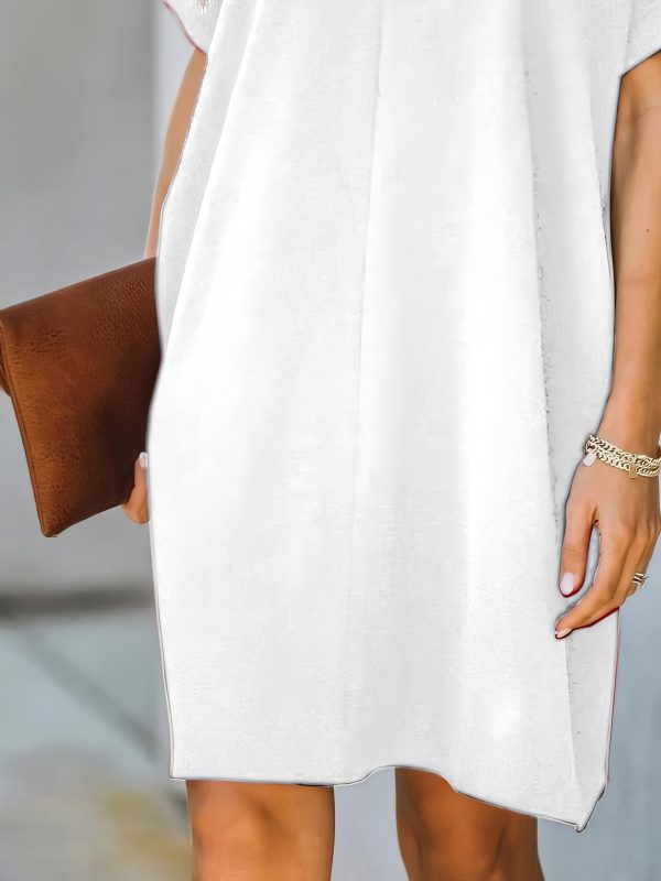 V-neck Short Sleeve Solid Color Loose Dress - Image 16