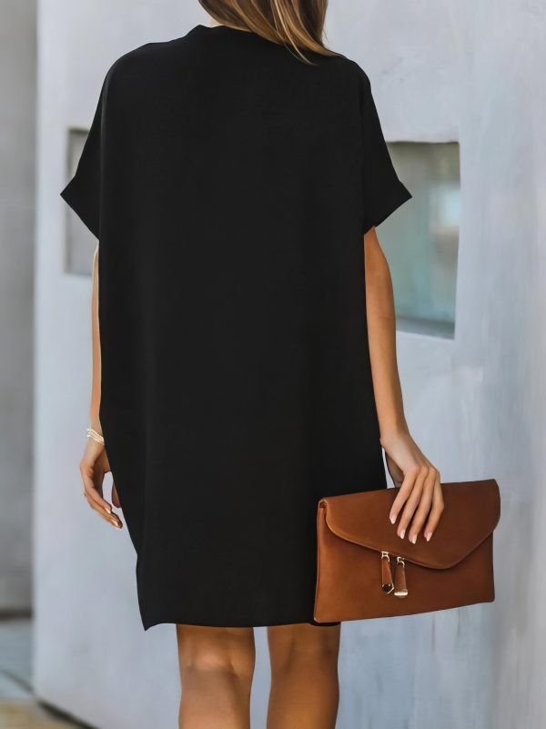 V-neck Short Sleeve Solid Color Loose Dress - Image 22
