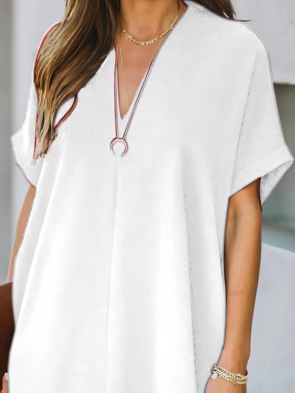 V-neck Short Sleeve Solid Color Loose Dress - Image 27