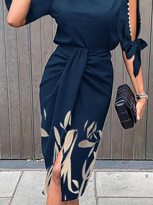 Women's Dresses Hollow Sleeve Printed Casual Midi Dress - Image 2