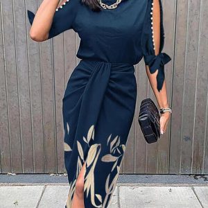Women's Dresses Hollow Sleeve Printed Casual Midi Dress
