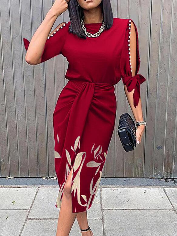 Women's Dresses Hollow Sleeve Printed Casual Midi Dress - Image 5
