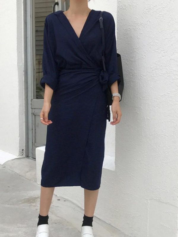 Women's Dresses Irregular Tie V-Neck Long Sleeve Dress - Image 5