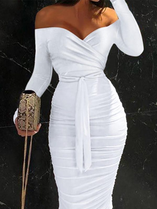 Women's Dresses Leopard Boat Neck Long Sleeve Skinny Dress - Image 5