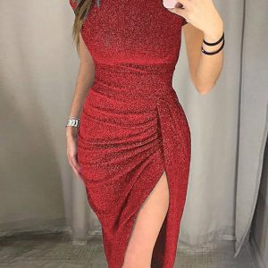 Sophisticated One-Line Neck Shimmer Evening Gown