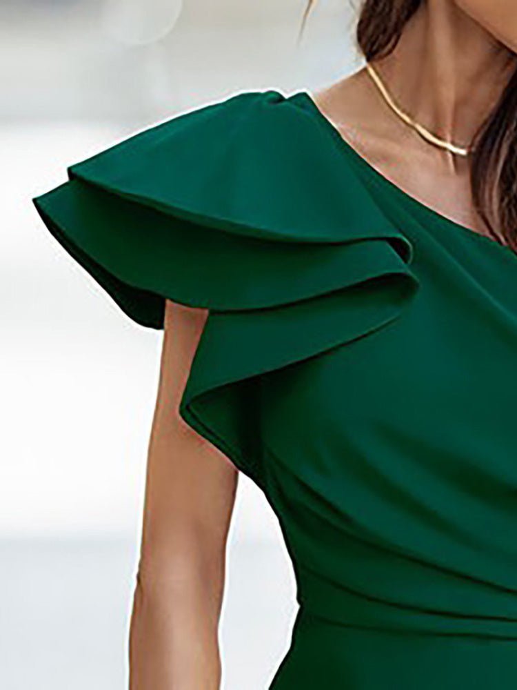 Women's Dresses One Shoulder Ruffles Irregular Pleated Party Dress - Image 2