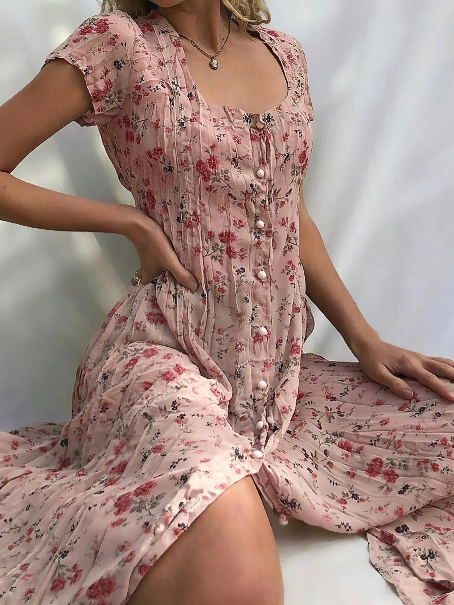 Single Breasted Floral Short Sleeve Dress - Image 6