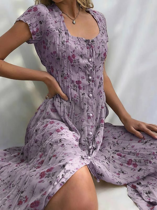 Single Breasted Floral Short Sleeve Dress - Image 7