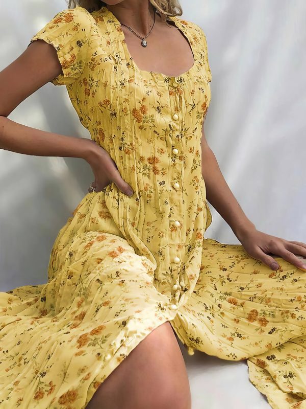 Single Breasted Floral Short Sleeve Dress - Image 9