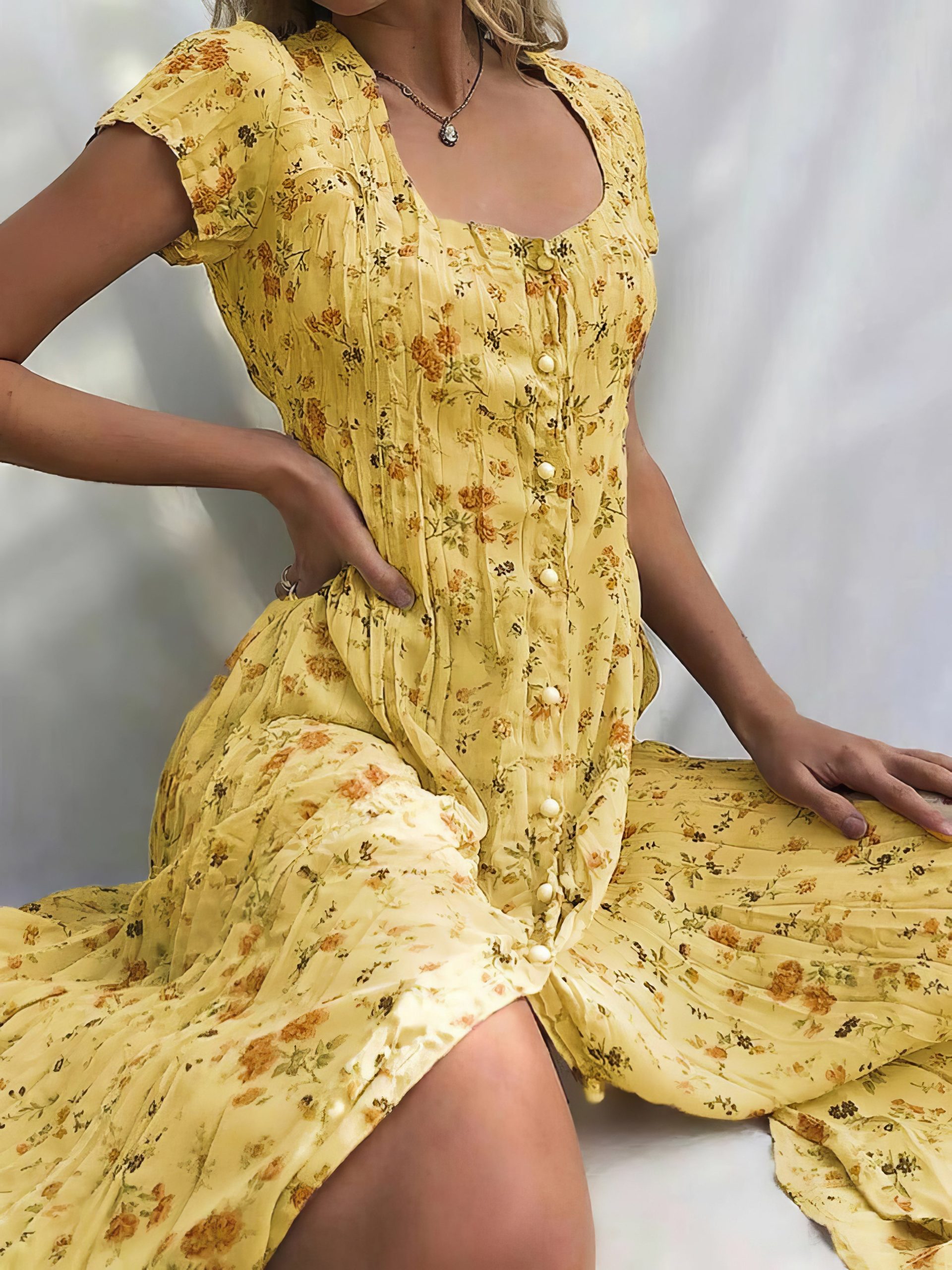 Single Breasted Floral Short Sleeve Dress - Image 9