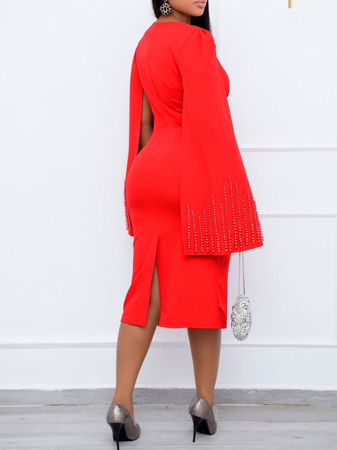 Women's Dresses Square Neck Beaded Cape Twist Slim Dress - Image 4