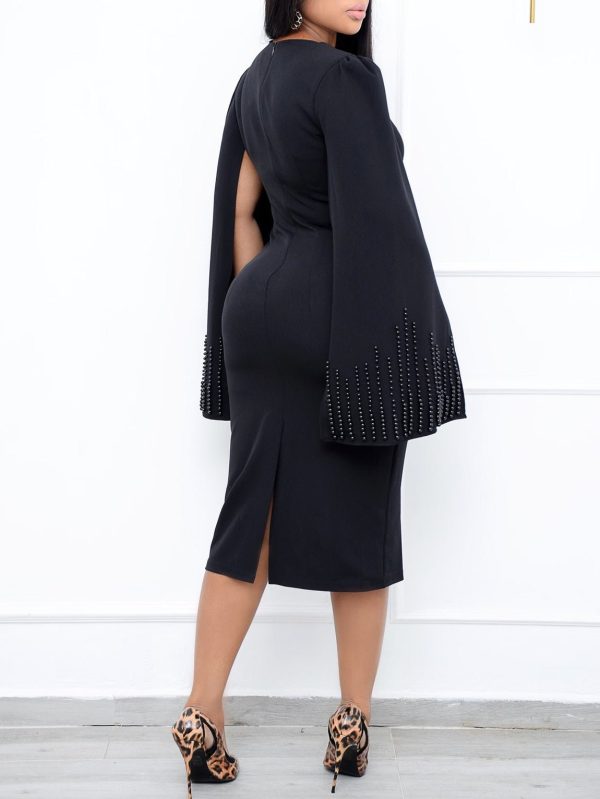Women's Dresses Square Neck Beaded Cape Twist Slim Dress - Image 5