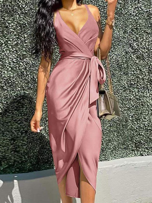 Women's Dresses Suspender Slim Fit Belted Irregular Dress - Image 3