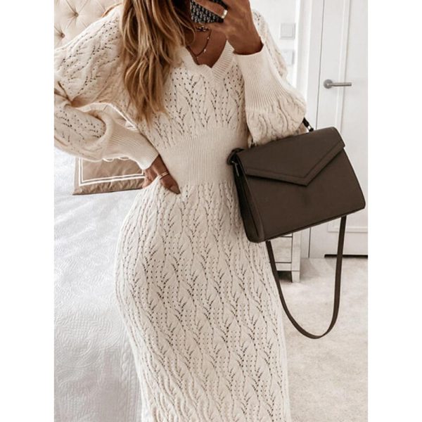 Women's Dresses V-Neck Long Sleeve Sweater Dress - Image 2