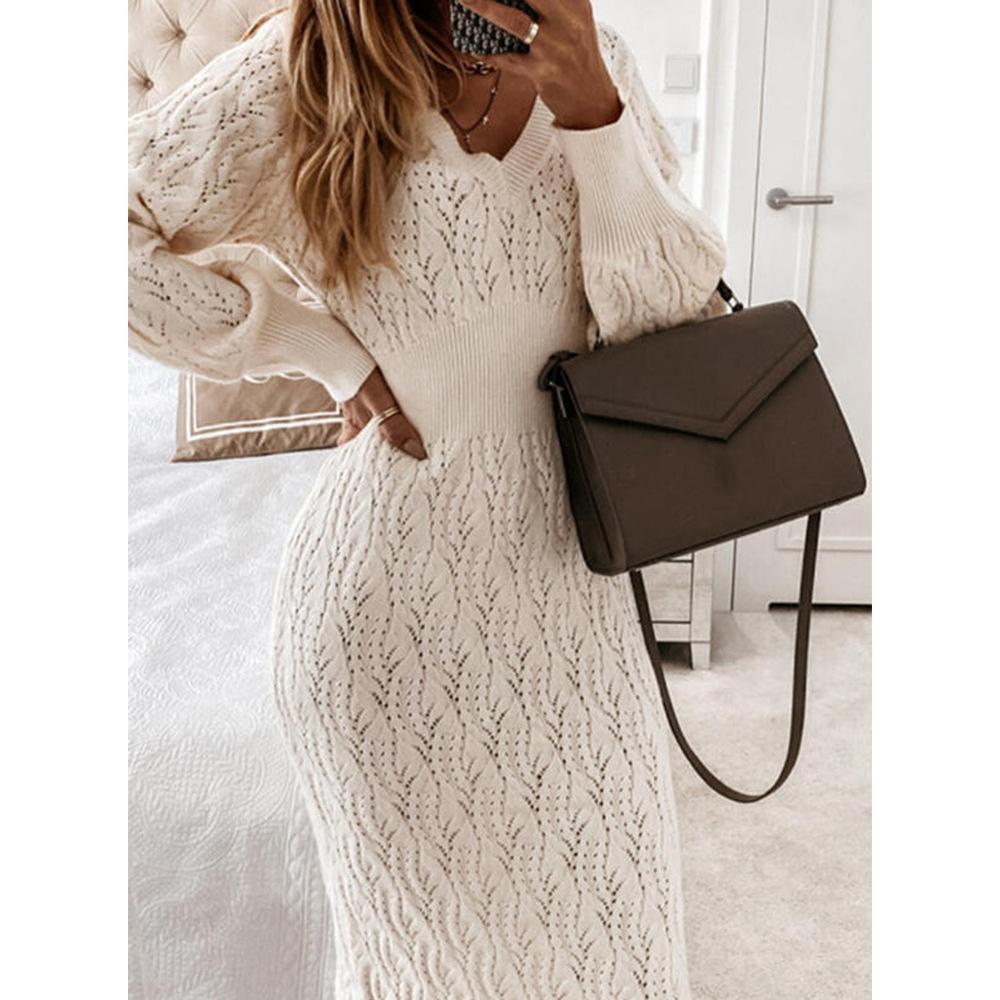 Women's Dresses V-Neck Long Sleeve Sweater Dress - Image 2