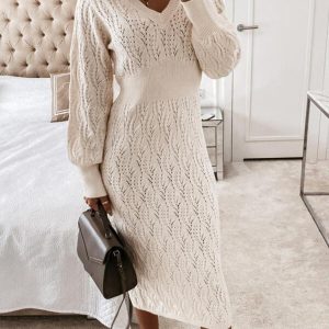 Women's Dresses V-Neck Long Sleeve Sweater Dress