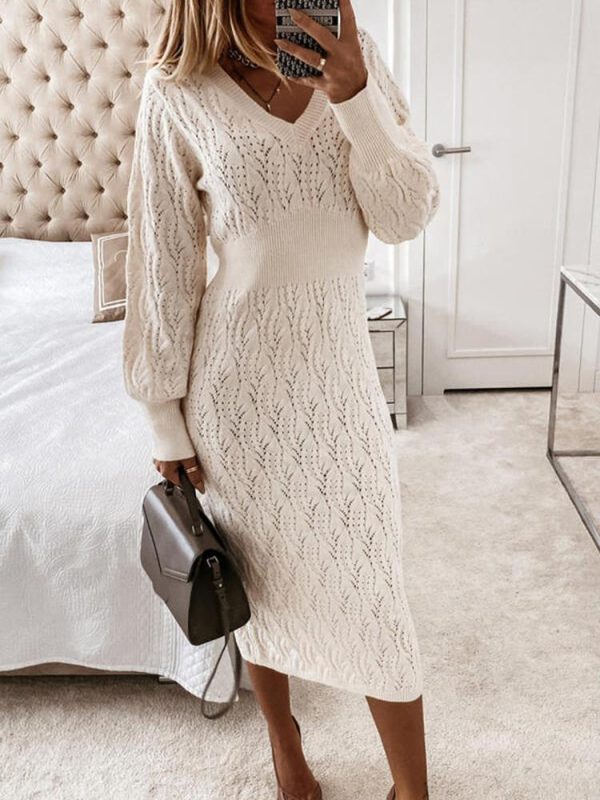 Women's Dresses V-Neck Long Sleeve Sweater Dress