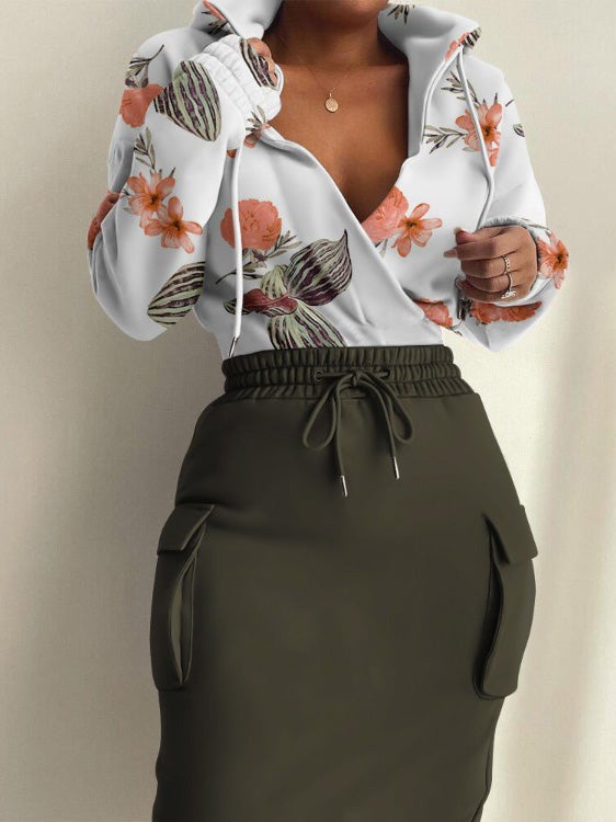 Women's Dresses V-Neck Printed Belted Pocket Hooded Dress - Image 4