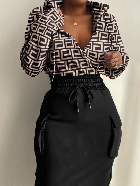 Women's Dresses V-Neck Printed Belted Pocket Hooded Dress - Image 3